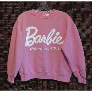 Zara Barbie Sequin Crewneck Sweatshirt Pink Girls 13-14 Preppy Movie Loungewear